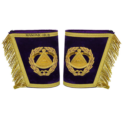 Masonic Grand Master Apron Set – Sheepskin Leather, Gold Bullion Embroidery + Chain Collar, Jewel & Gauntlet Cuffs