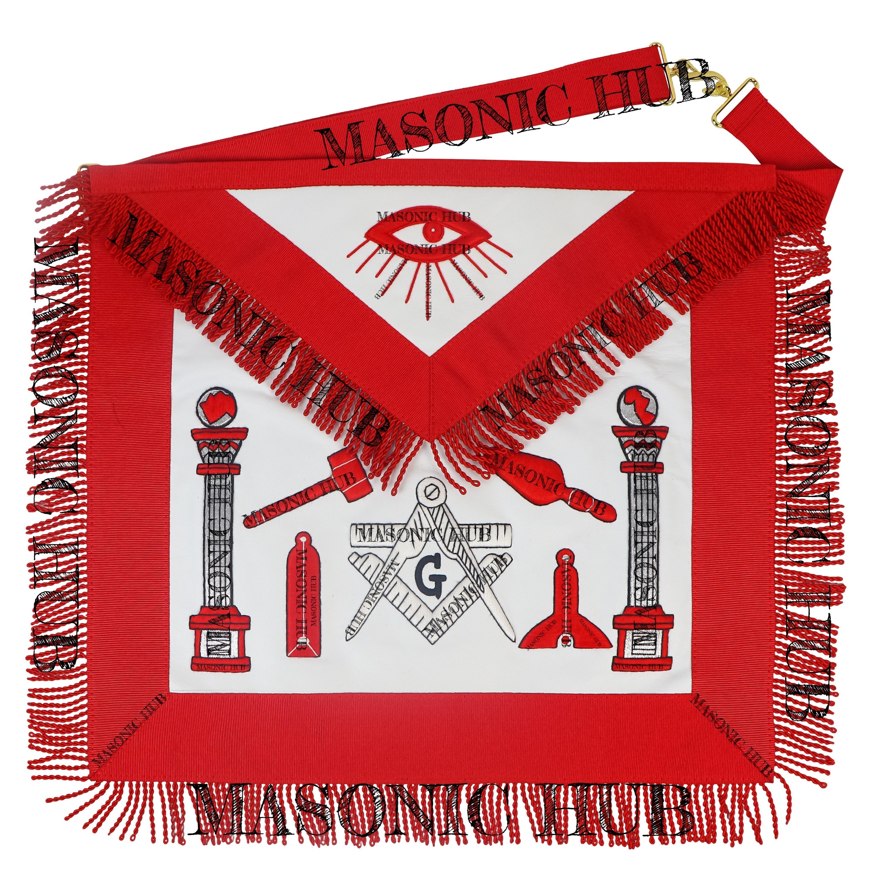 Handcrafted Lambskin Masonic Master Mason Working Tools Apron with Red Fringe My Store