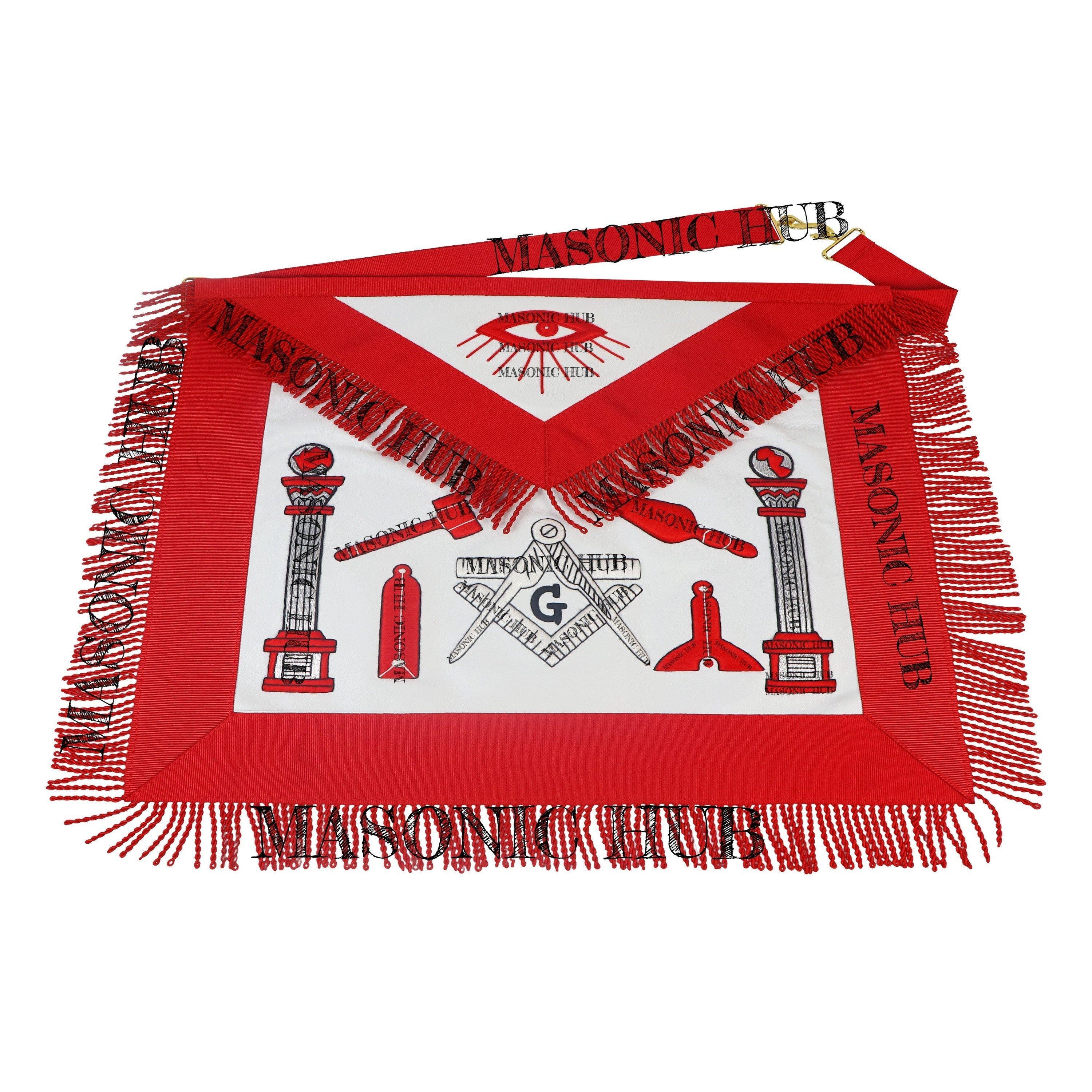 Handcrafted Lambskin Masonic Master Mason Working Tools Apron with Red Fringe My Store
