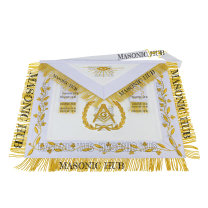 Handmade Masonic Master Mason Apron – 100% Lambskin & Gold Bullion Embroidery