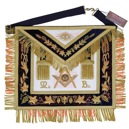 Handmade Masonic Past Master Apron - Compass & Square, Sun, M B - Gold Bullion