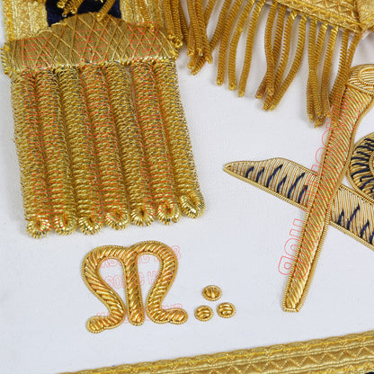 Handmade Masonic Past Master Apron - Compass & Square, Sun, M B - Gold Bullion