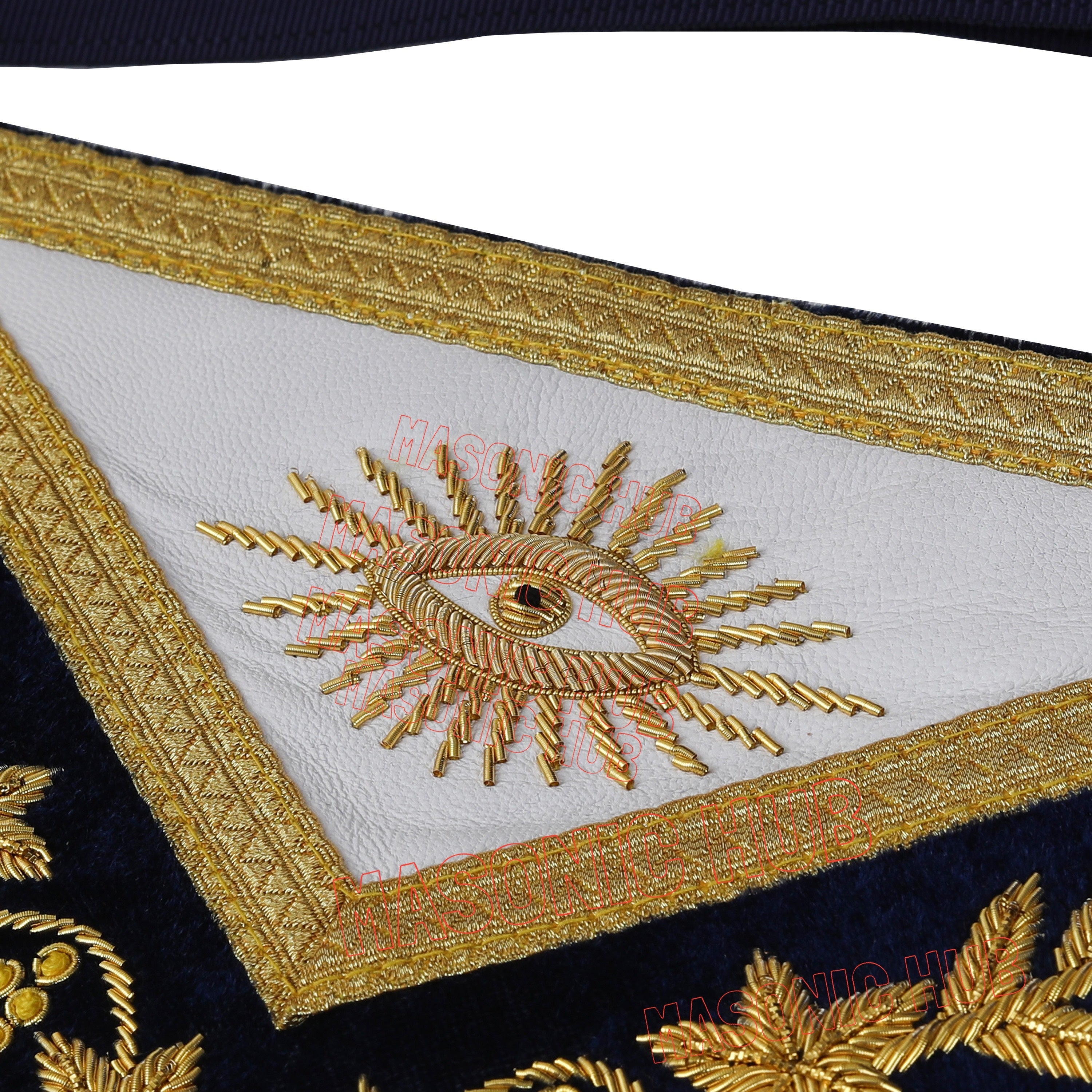 Handmade Masonic Past Master Apron - Compass & Square, Sun, M B - Gold Bullion Masonic Hub