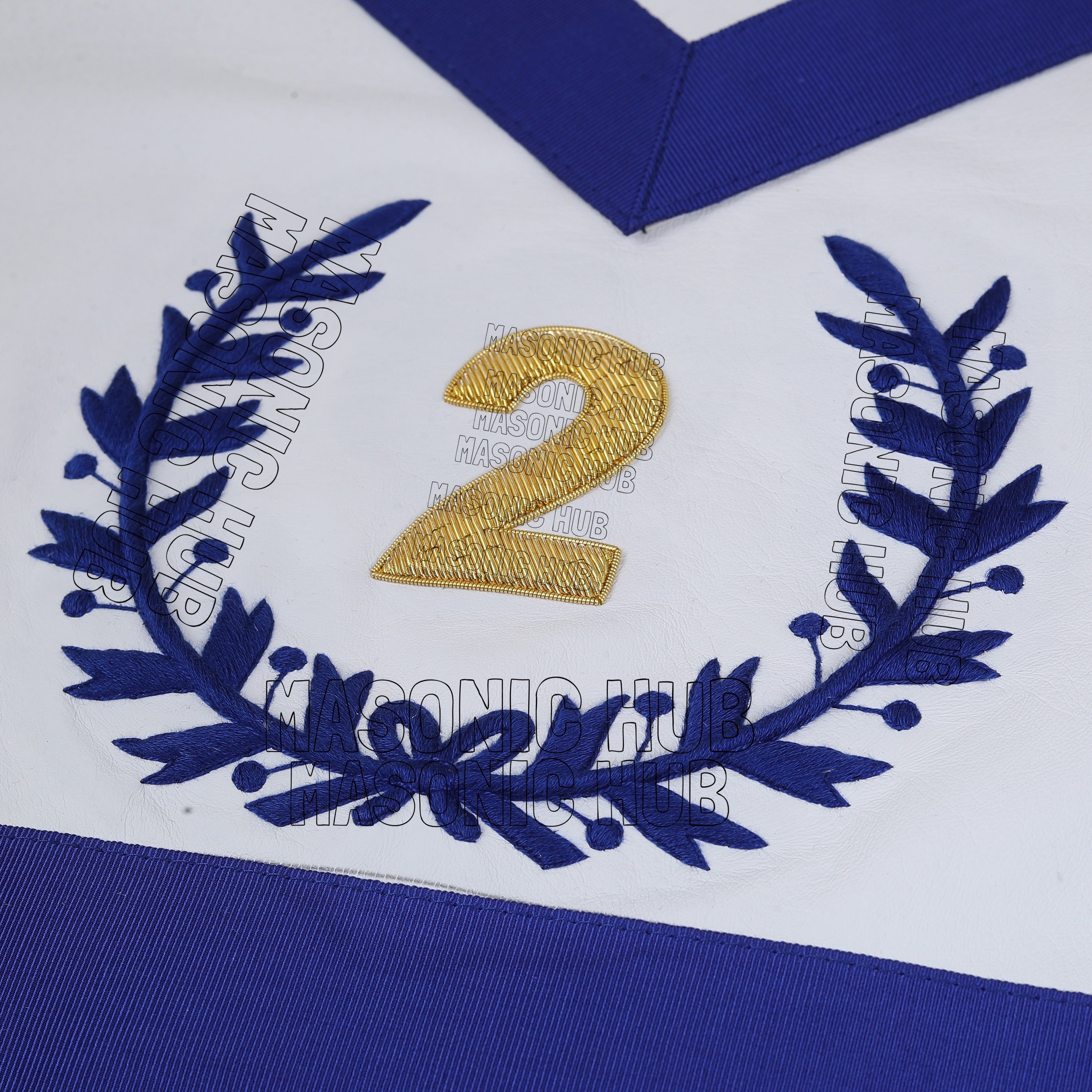 Masonic District Chairman Apron - 100% Lambskin, Hand-Embroidered Bullion Wreath Masonic Hub