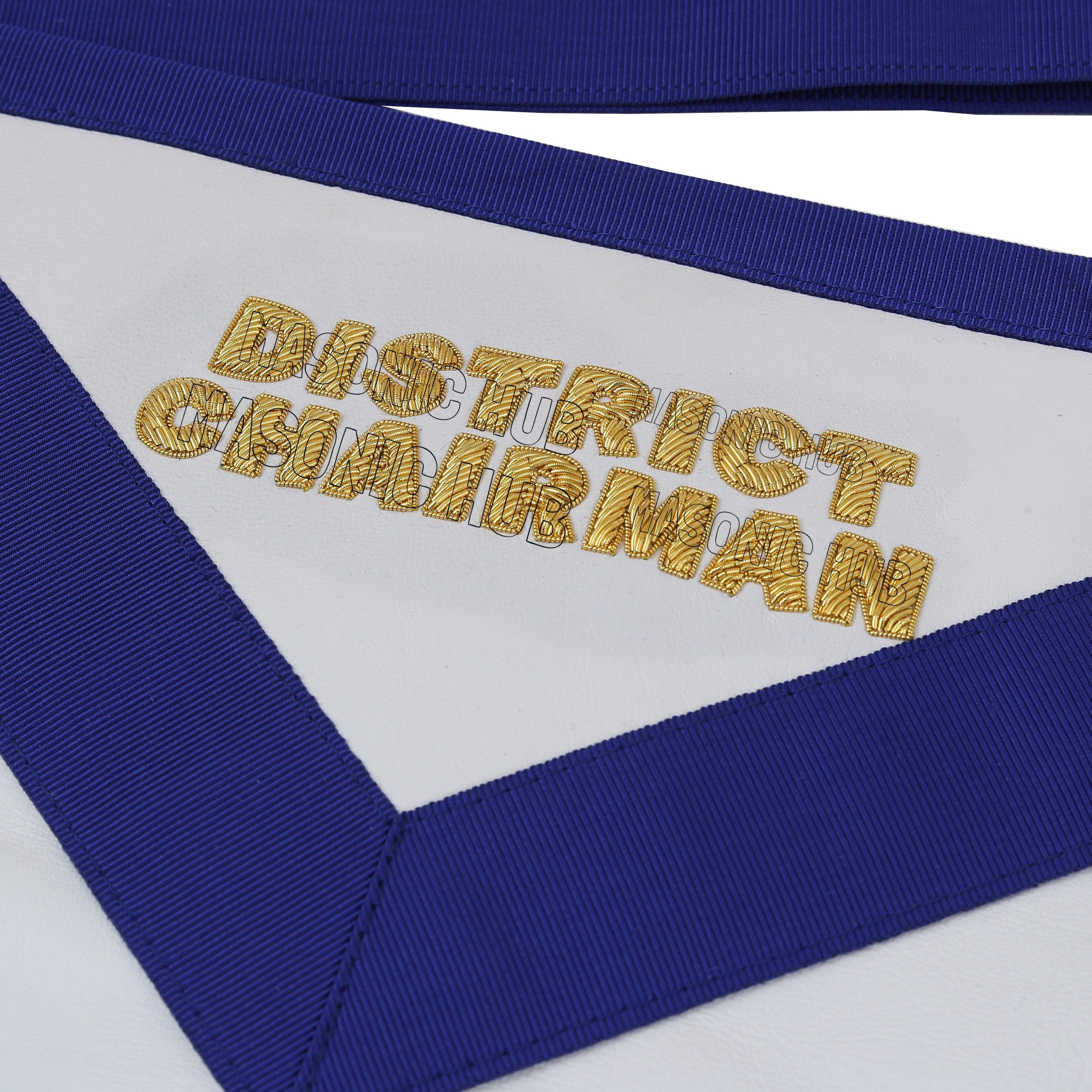 Masonic District Chairman Apron - 100% Lambskin, Hand-Embroidered Bullion Wreath Masonic Hub
