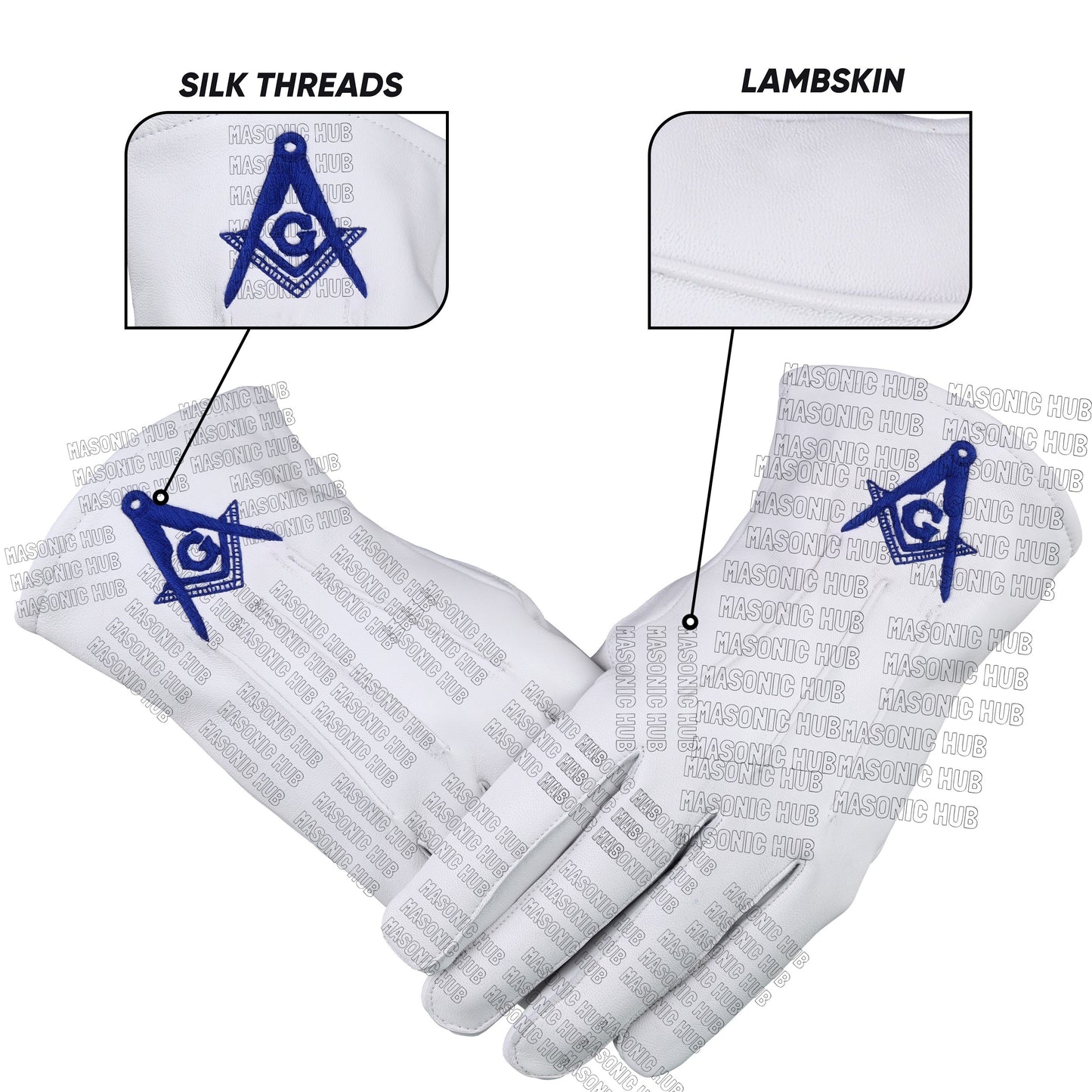 Master Mason White Leather Gloves – Square & Compass “G” Embroidered | Blue Lodge Masonic Regalia