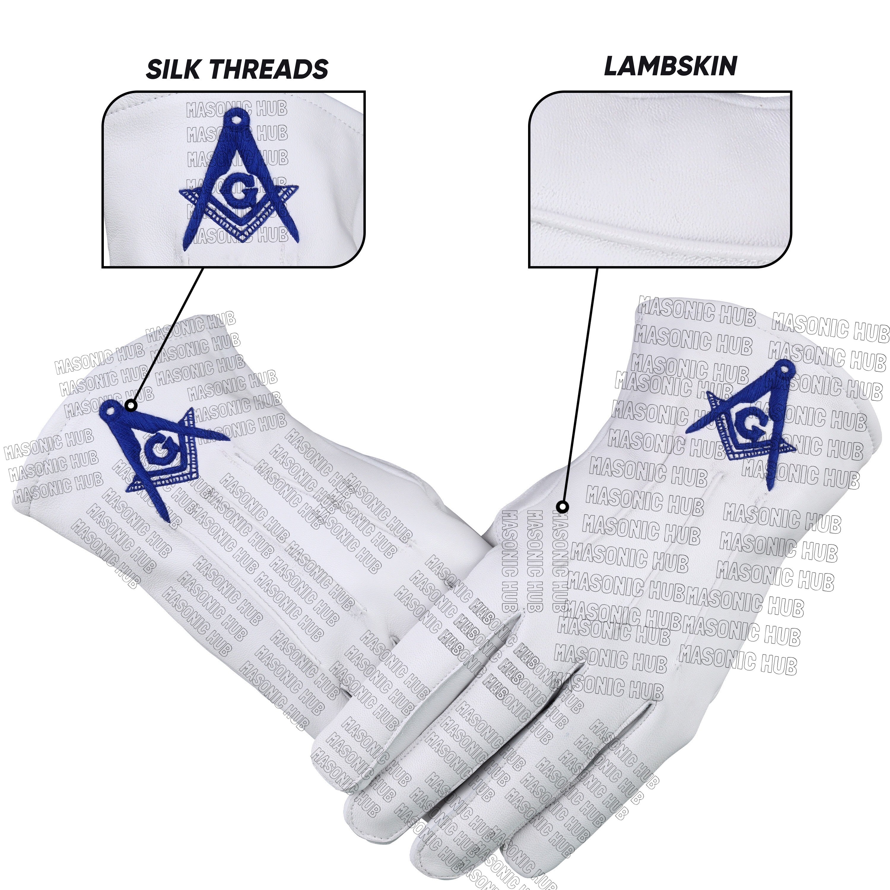 Master Mason White Leather Gloves – Square & Compass “G” Embroidered | Blue Lodge Masonic Regalia Masonic Hub
