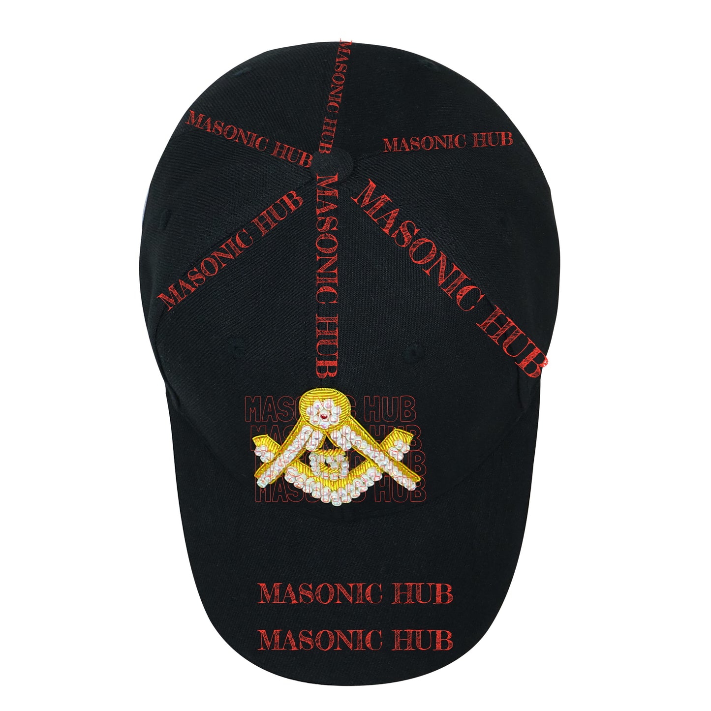 Handmade Masonic Compass & Square Baseball Cap – Bullion Embroidery - Rhinestone