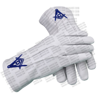 Master Mason White Leather Gloves – Square & Compass “G” Embroidered | Blue Lodge Masonic Regalia