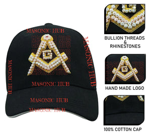 Handmade Masonic Compass & Square Baseball Cap – Bullion Embroidery & Rhinestone My Store