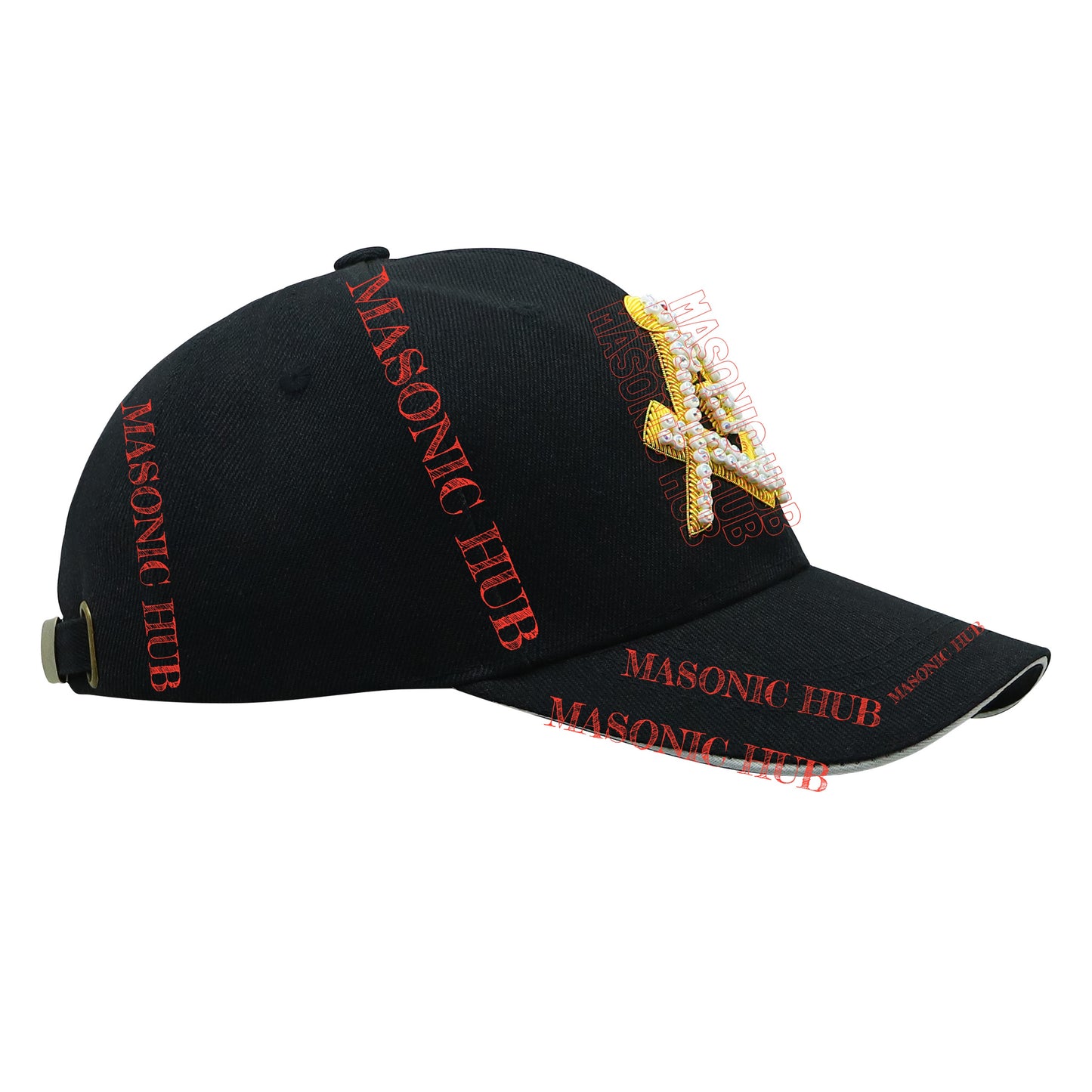 Handmade Masonic Compass & Square Baseball Cap – Bullion Embroidery - Rhinestone