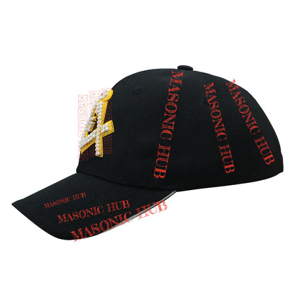 Handmade Masonic Compass & Square Baseball Cap – Bullion Embroidery - Rhinestone