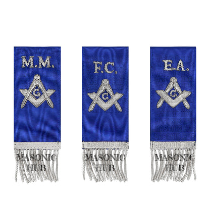 Masonic Bible Markers – Hand-Embroidered Royal Blue Ribbon with Silver Bullion Threads