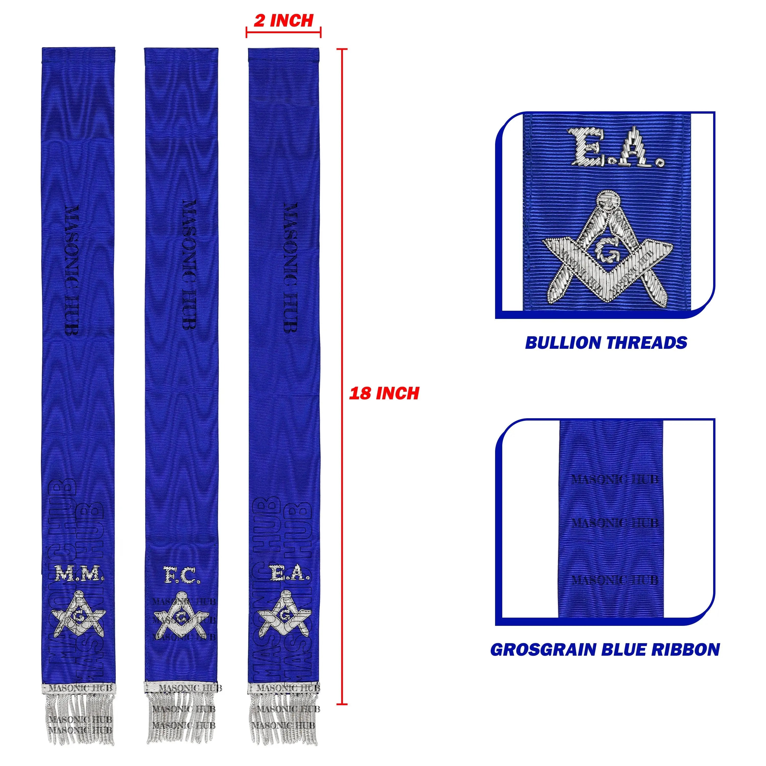 Masonic Bible Markers – Hand-Embroidered Royal Blue Ribbon with Silver Bullion Threads Masonic Hub