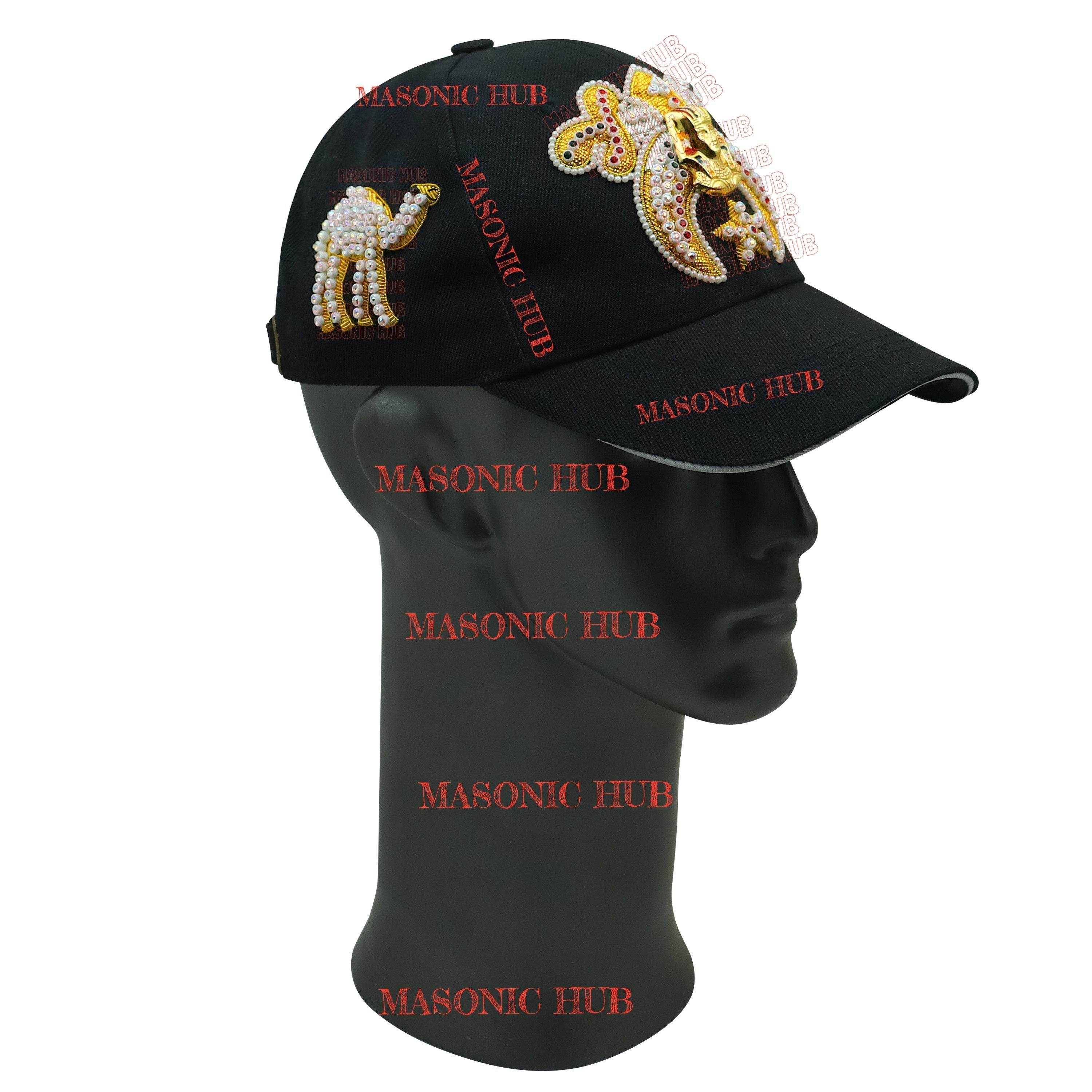 Masonic Shriner Black Cap – Handcrafted with Star Emblem, Rhinestones & Bullion My Store