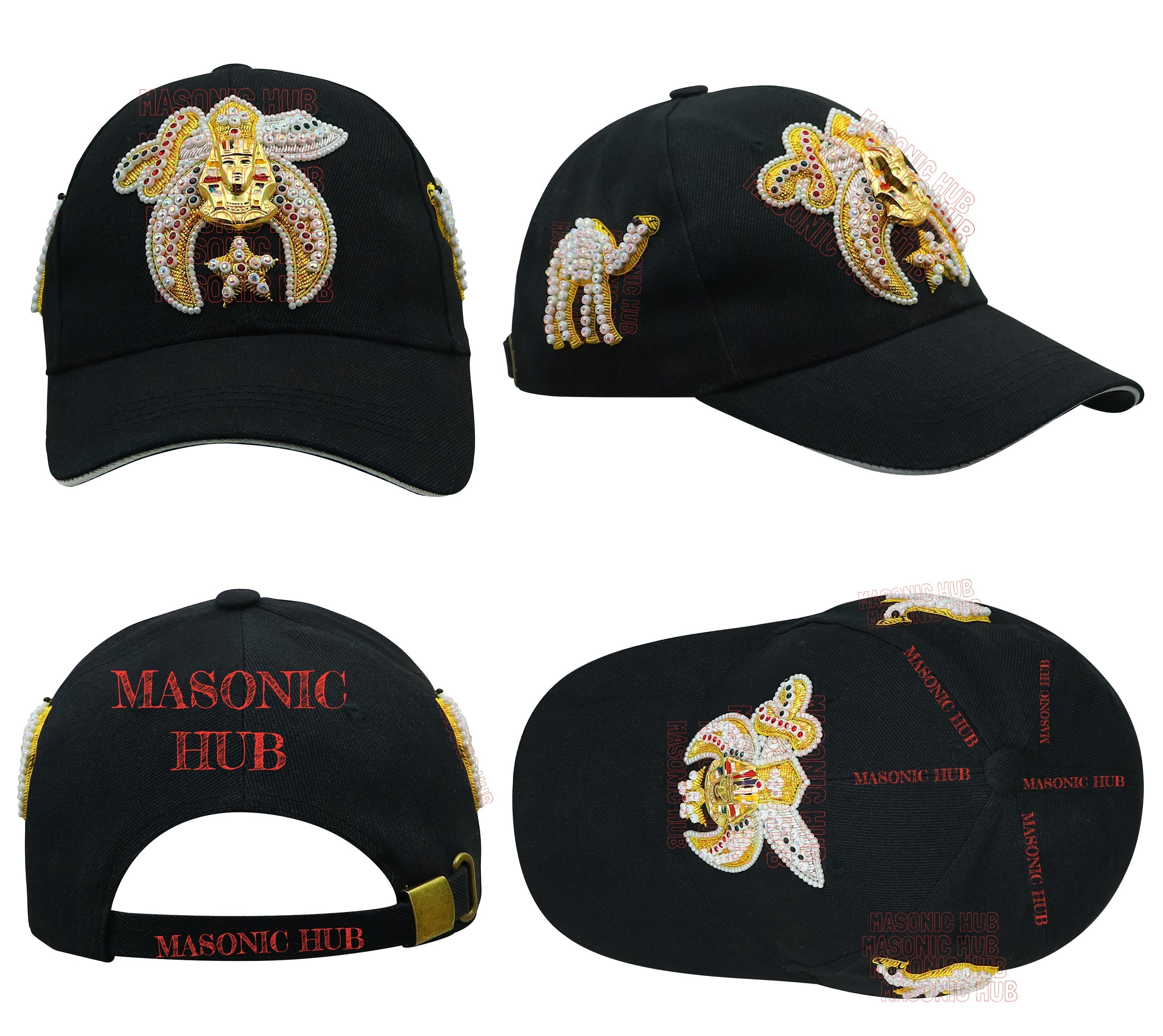 Masonic Shriner Black Cap – Handcrafted with Star Emblem, Rhinestones & Bullion My Store