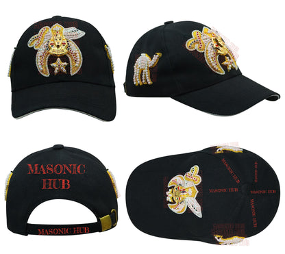 Masonic Shriner Black Cap – Handcrafted with Star Emblem, Rhinestones & Bullion