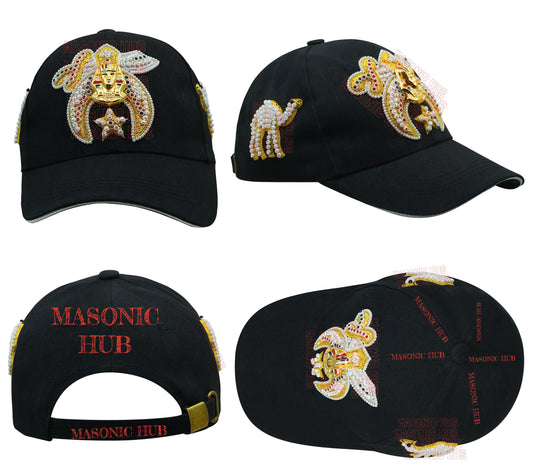 Masonic Shriner Black Cap – Handcrafted with Star Emblem, Rhinestones & Bullion