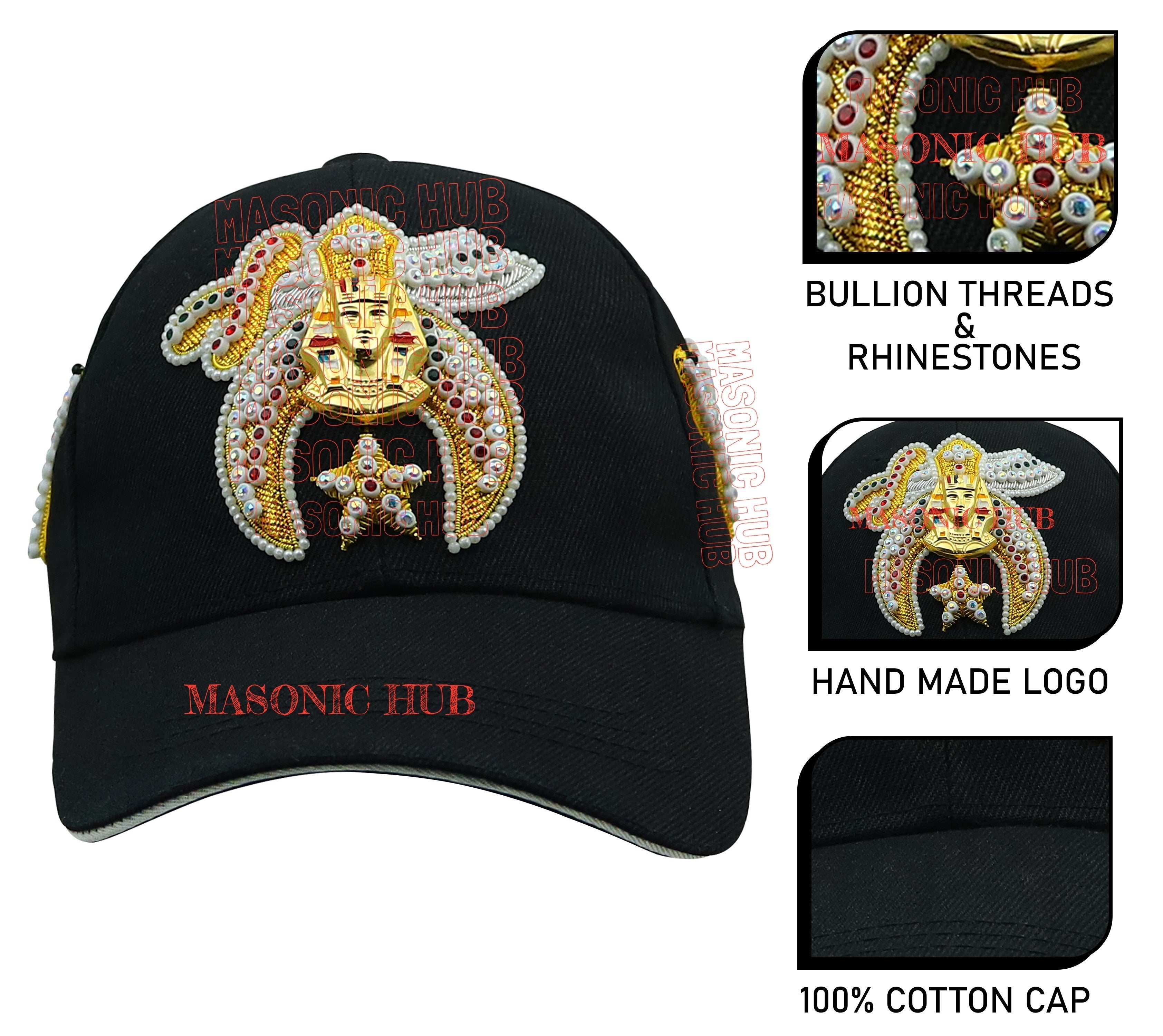 Masonic Shriner Black Cap – Handcrafted with Star Emblem, Rhinestones & Bullion My Store