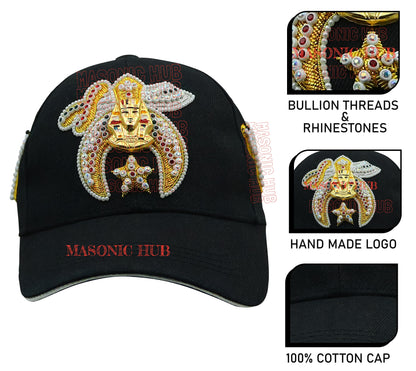 Masonic Shriner Black Cap – Handcrafted with Star Emblem, Rhinestones & Bullion