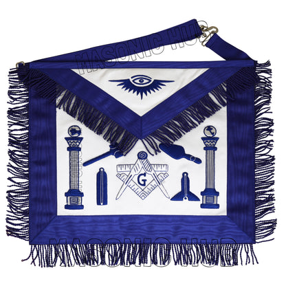 Handcrafted Lambskin Masonic Master Mason Apron with Blue Fringe