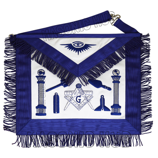 Handcrafted Lambskin Masonic Master Mason Apron with Blue Fringe