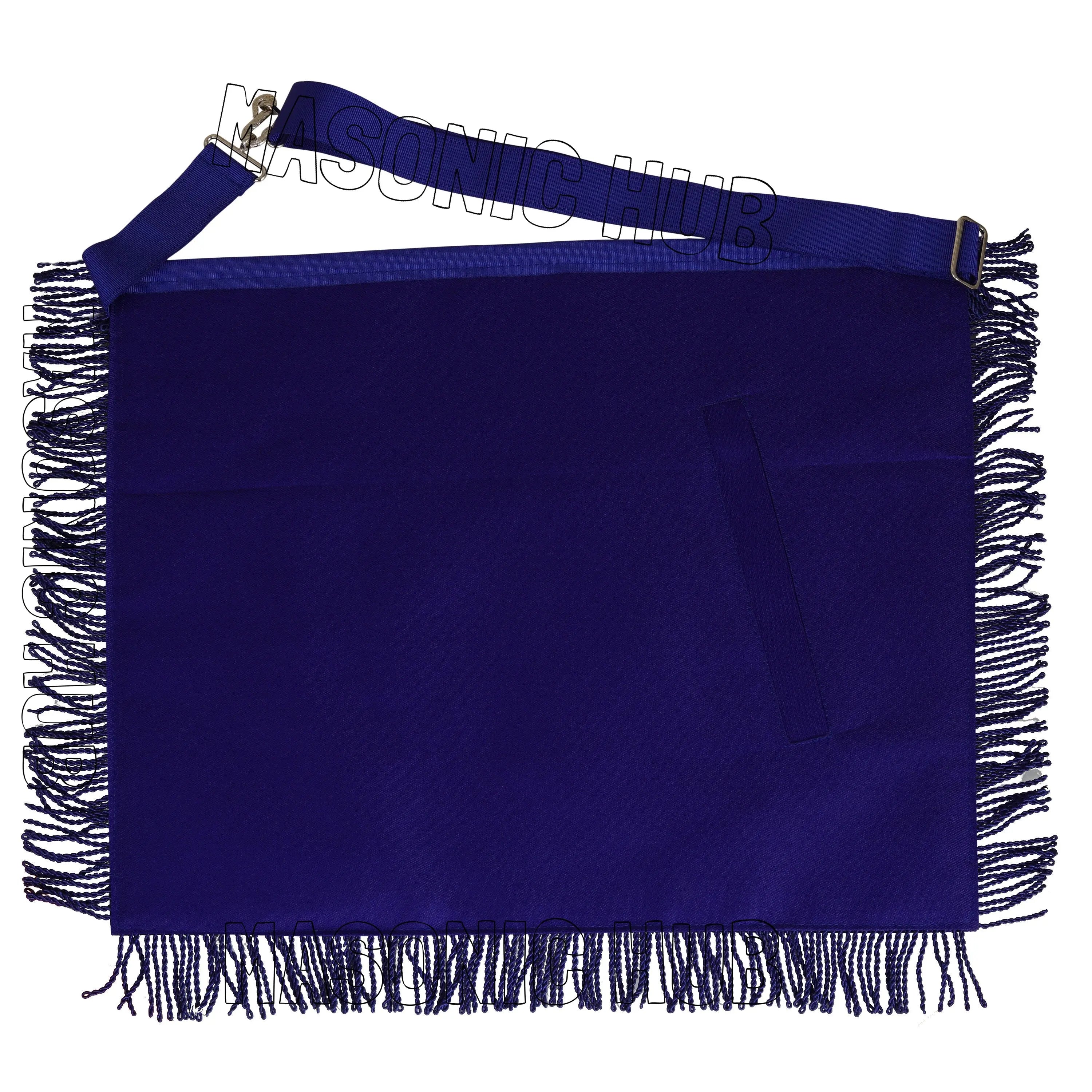 Handcrafted Lambskin Masonic Master Mason Working Tool Apron with Blue Fringe Masonic Hub