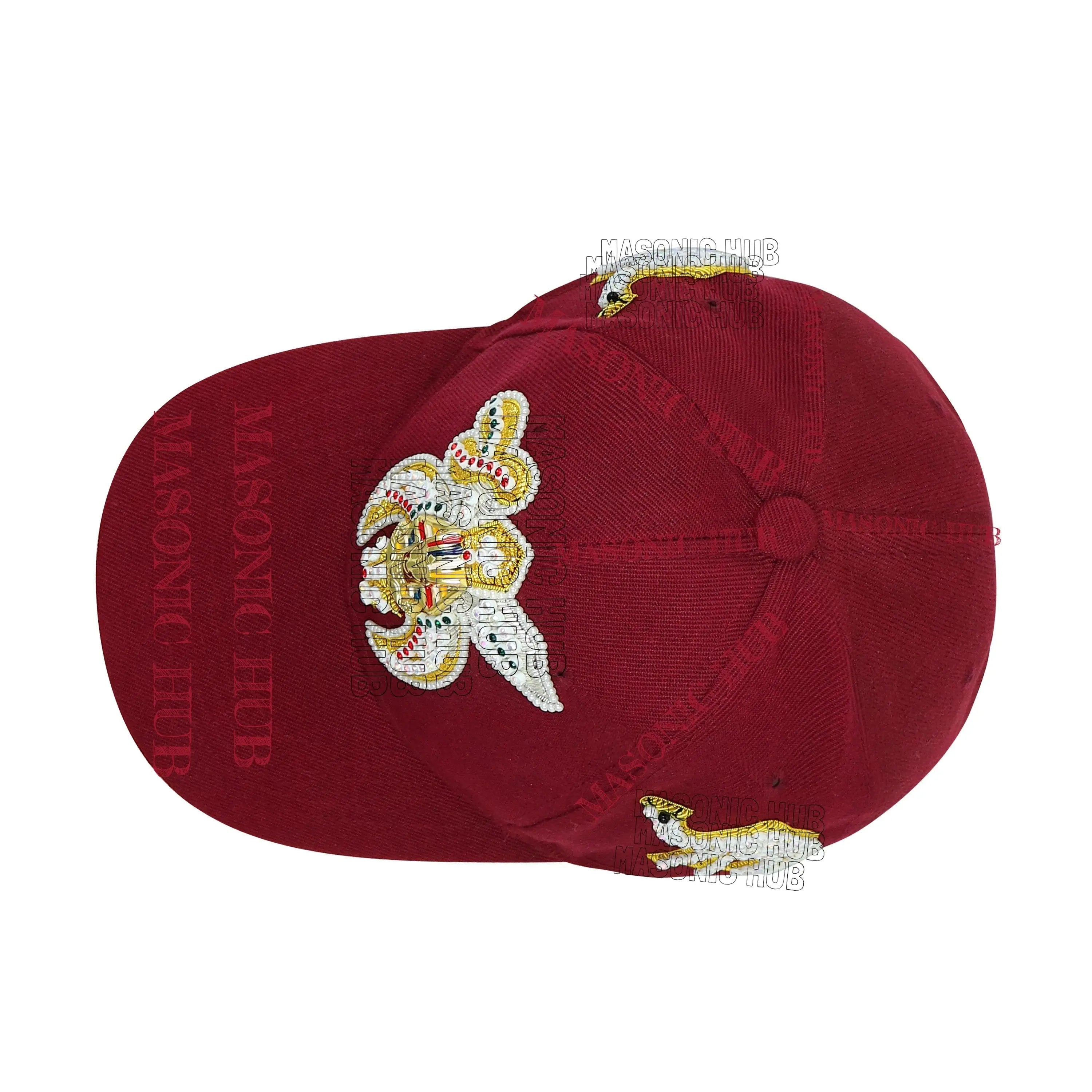 Masonic Shriner Maroon Cap – Handcrafted with Star Emblem, Rhinestones & Bullion My Store