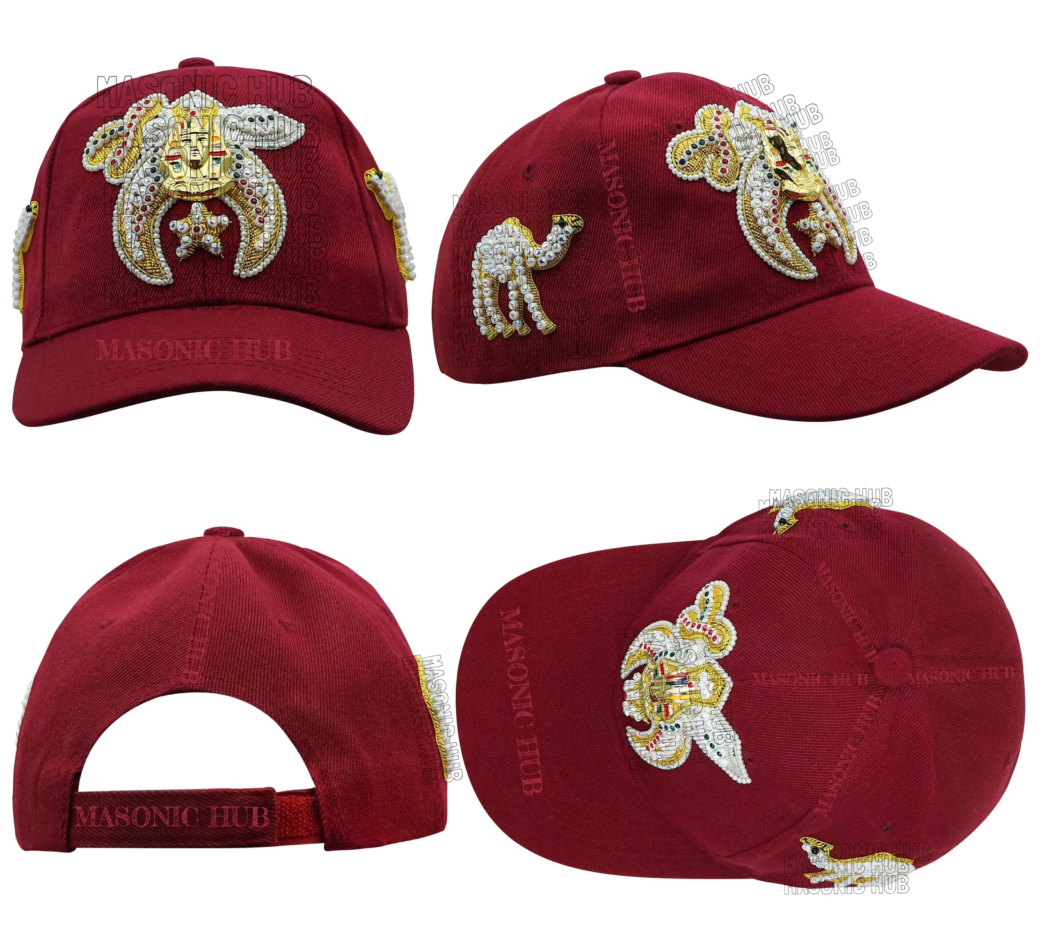 Masonic Shriner Maroon Cap – Handcrafted with Star Emblem, Rhinestones & Bullion My Store
