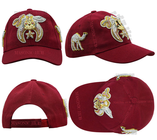 Masonic Shriner Maroon Cap – Handcrafted with Star Emblem, Rhinestones & Bullion