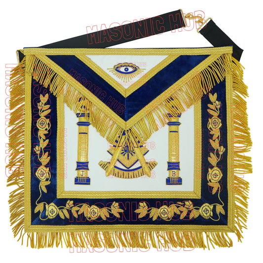 Gold Hand Bullion Past Master Embroidery 100% Lambskin Aprons Past Master- GOLD FRINGE