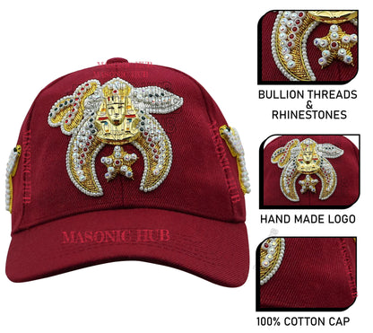 Masonic Shriner Maroon Cap – Handcrafted with Star Emblem, Rhinestones & Bullion
