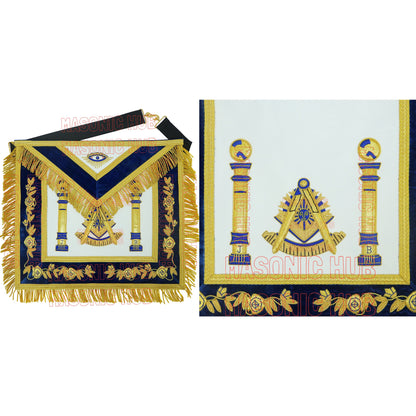 Gold Hand Bullion Past Master Embroidery 100% Lambskin Aprons Past Master- GOLD FRINGE