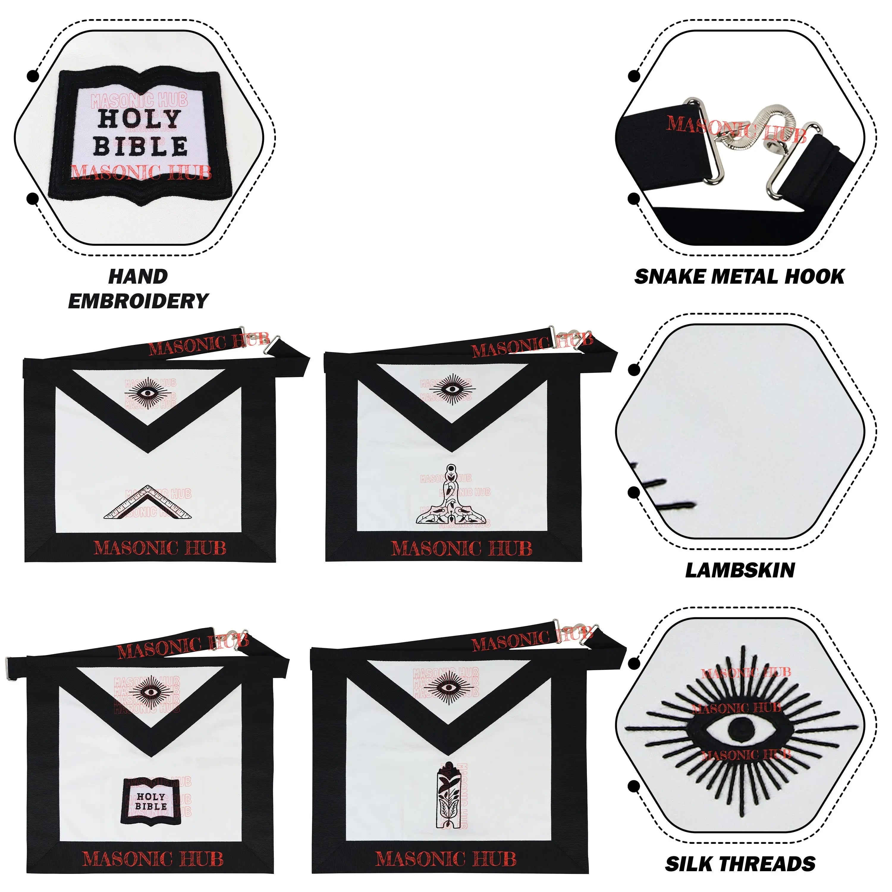 Handmade Masonic Funeral Apron – Lambskin &amp; Silk Embroidery – Blue Lodge Officer Masonic Hub