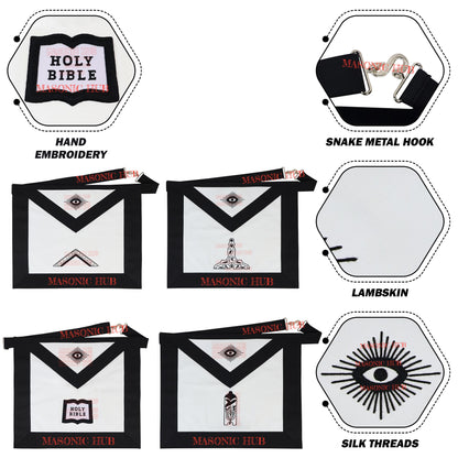 Handmade Masonic Funeral Apron – Lambskin &amp; Silk Embroidery – Blue Lodge Officer