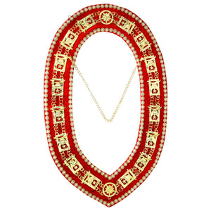 Masonic Shriner Chain Collar – Gold Plated with Red Velvet & Rhinestone Trim Masonic Hub