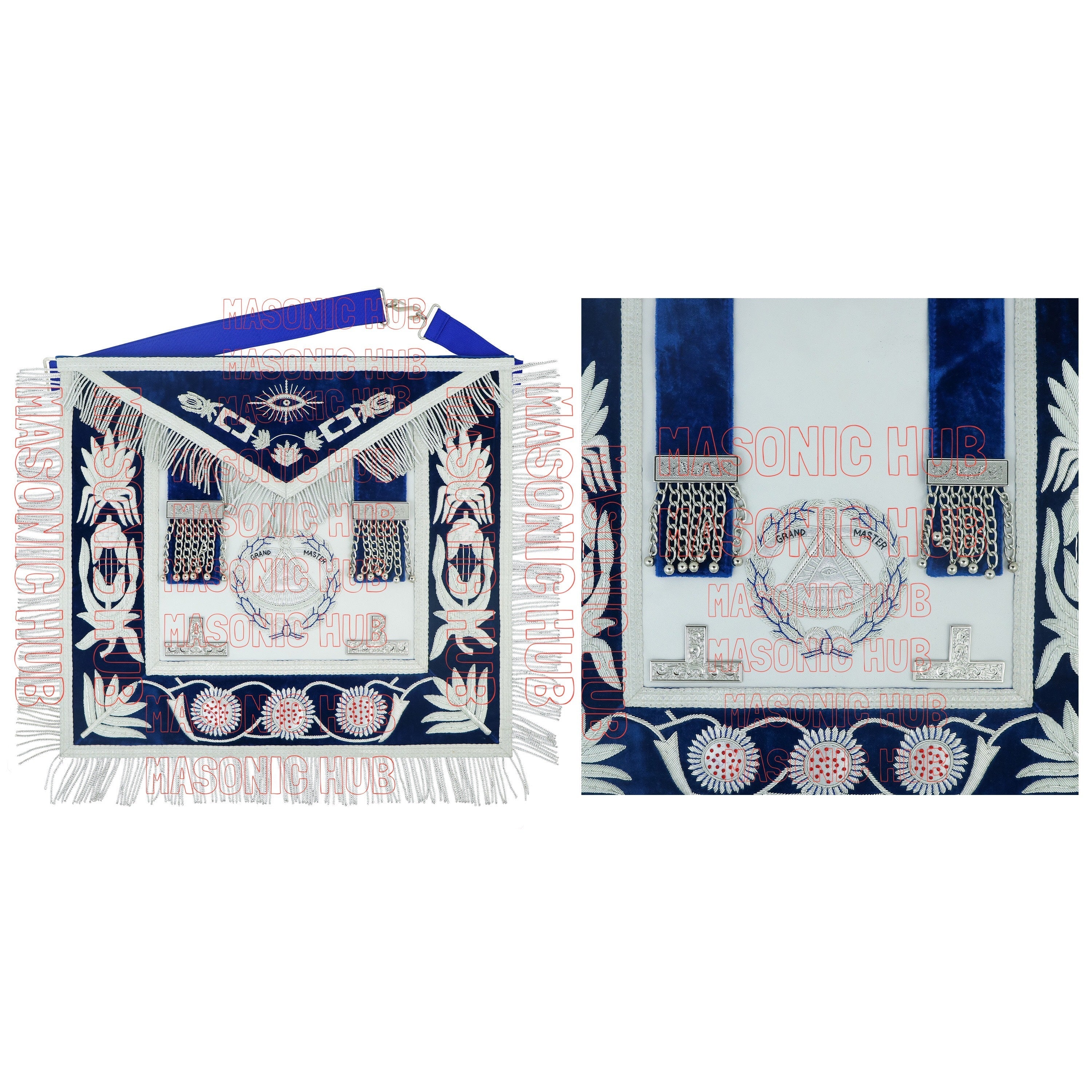 Masonic Grand Master Sheep Apron & Cuff w/ Compass & Square, Eye, Laurel Wreath My Store