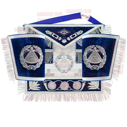 Masonic Grand Master Sheep Apron & Cuff w/ Compass & Square, Eye, Laurel Wreath