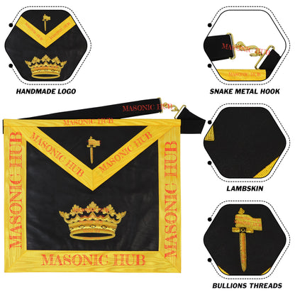 Grand Tiler of Solomon Masonic Apron - 100% Lambskin, Hand-Embroidered Gold Bullion AMD Regalia