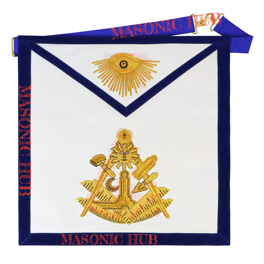 Paul Revere Jewel Past Master Masonic Apron – 100% Lambskin – Texas Regulation – Hand-Embroidered Gold Bullion – Blue Lodge Regalia
