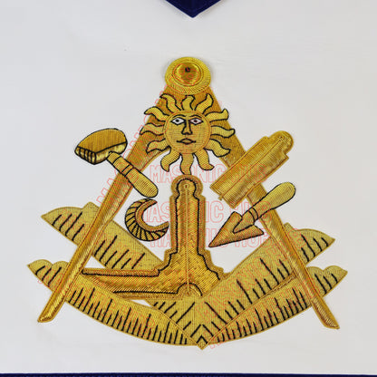 Paul Revere Jewel Past Master Masonic Apron – 100% Lambskin – Texas Regulation – Hand-Embroidered Gold Bullion – Blue Lodge Regalia