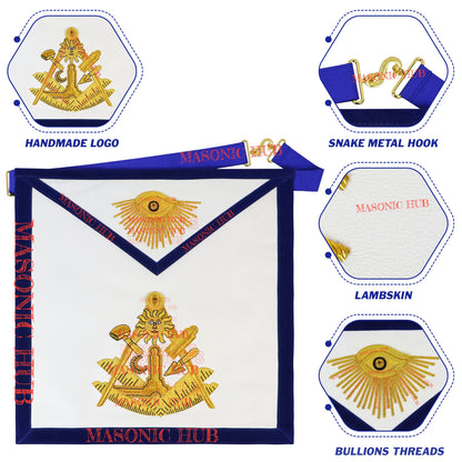Paul Revere Jewel Past Master Masonic Apron – 100% Lambskin – Texas Regulation – Hand-Embroidered Gold Bullion – Blue Lodge Regalia