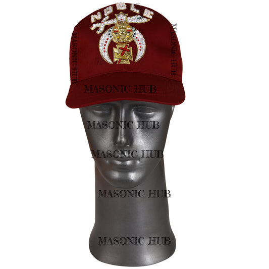 Shriner Noble Maroon Baseball Cap – Gold Tassel &amp; Rhinestone Embellishments