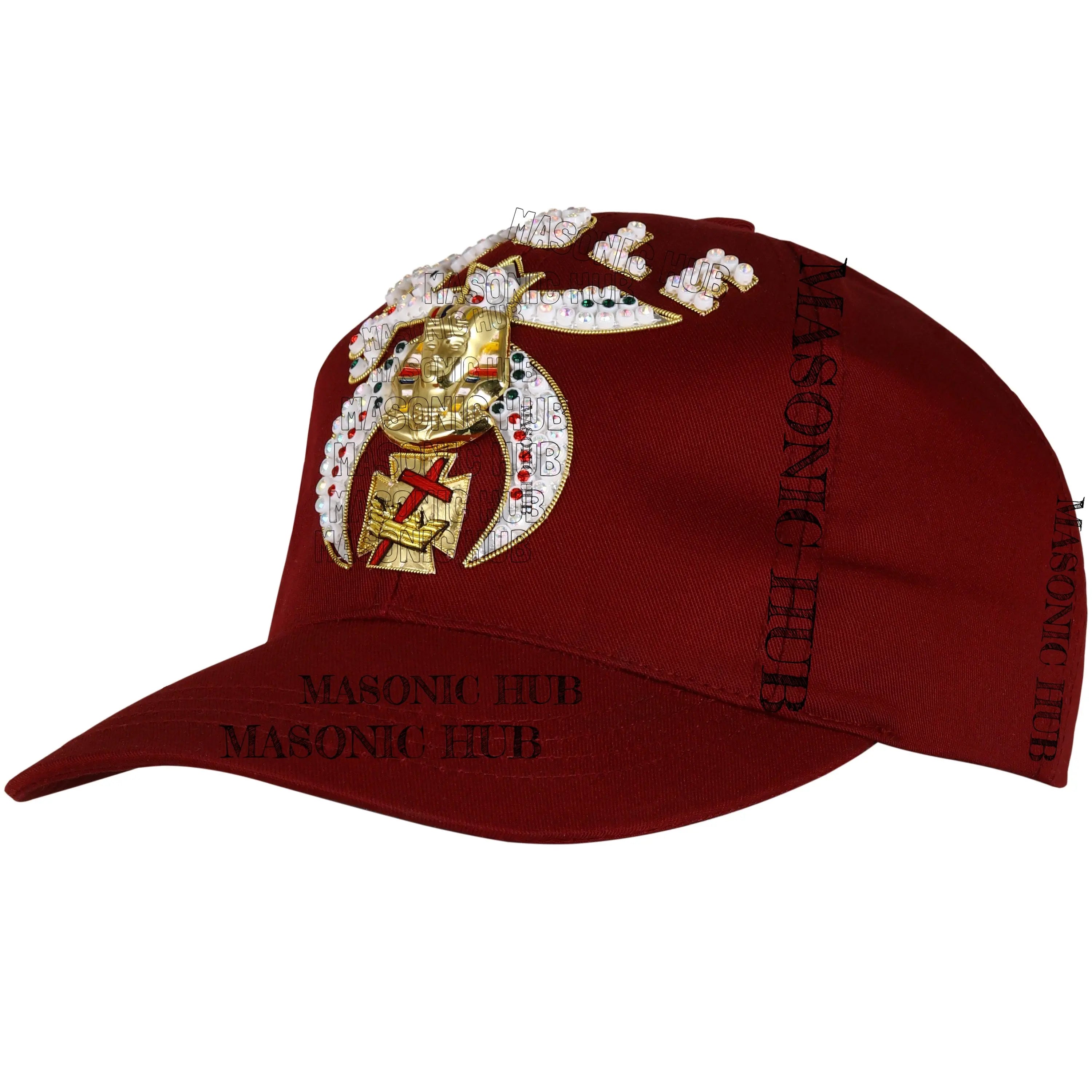 Shriner Noble Maroon Baseball Cap – Gold Tassel &amp; Rhinestone Embellishments Masonic Hub