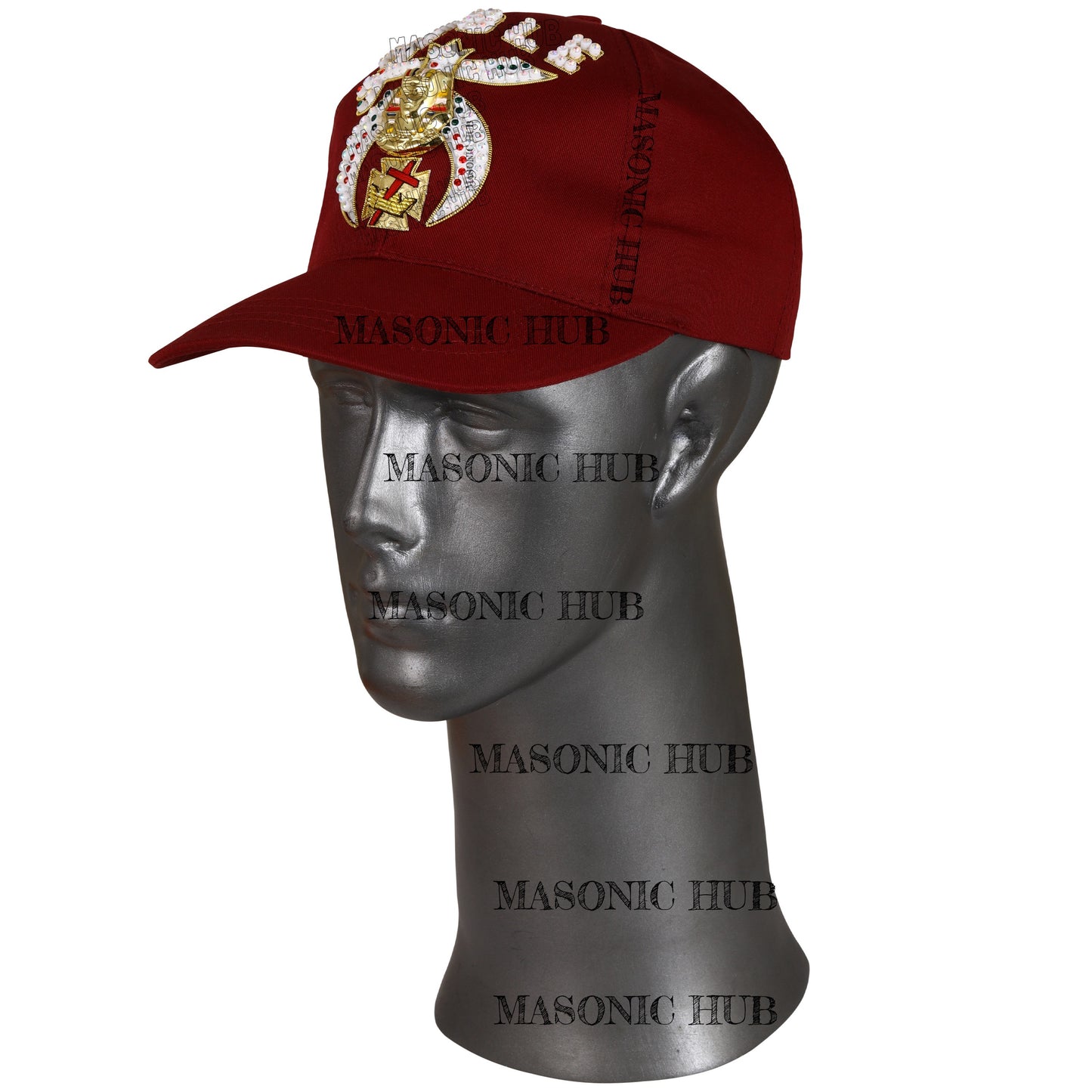 Shriner Noble Maroon Baseball Cap – Gold Tassel &amp; Rhinestone Embellishments