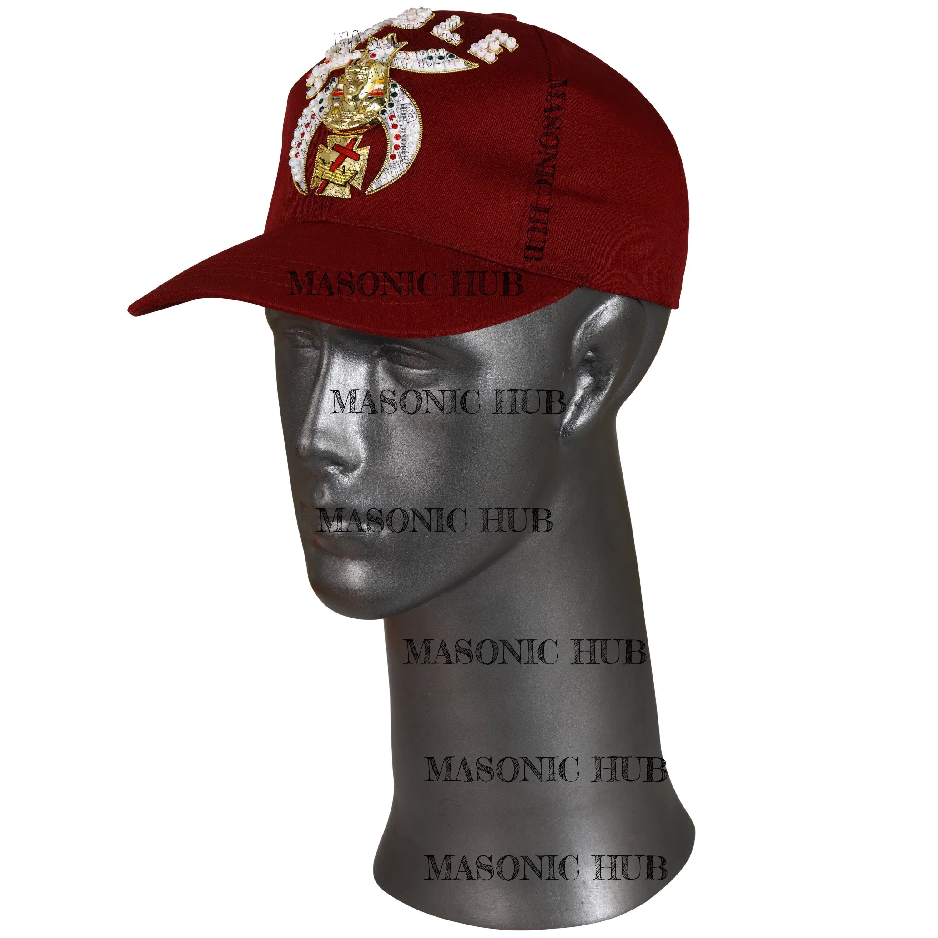 Shriner Noble Maroon Baseball Cap – Gold Tassel &amp; Rhinestone Embellishments Masonic Hub