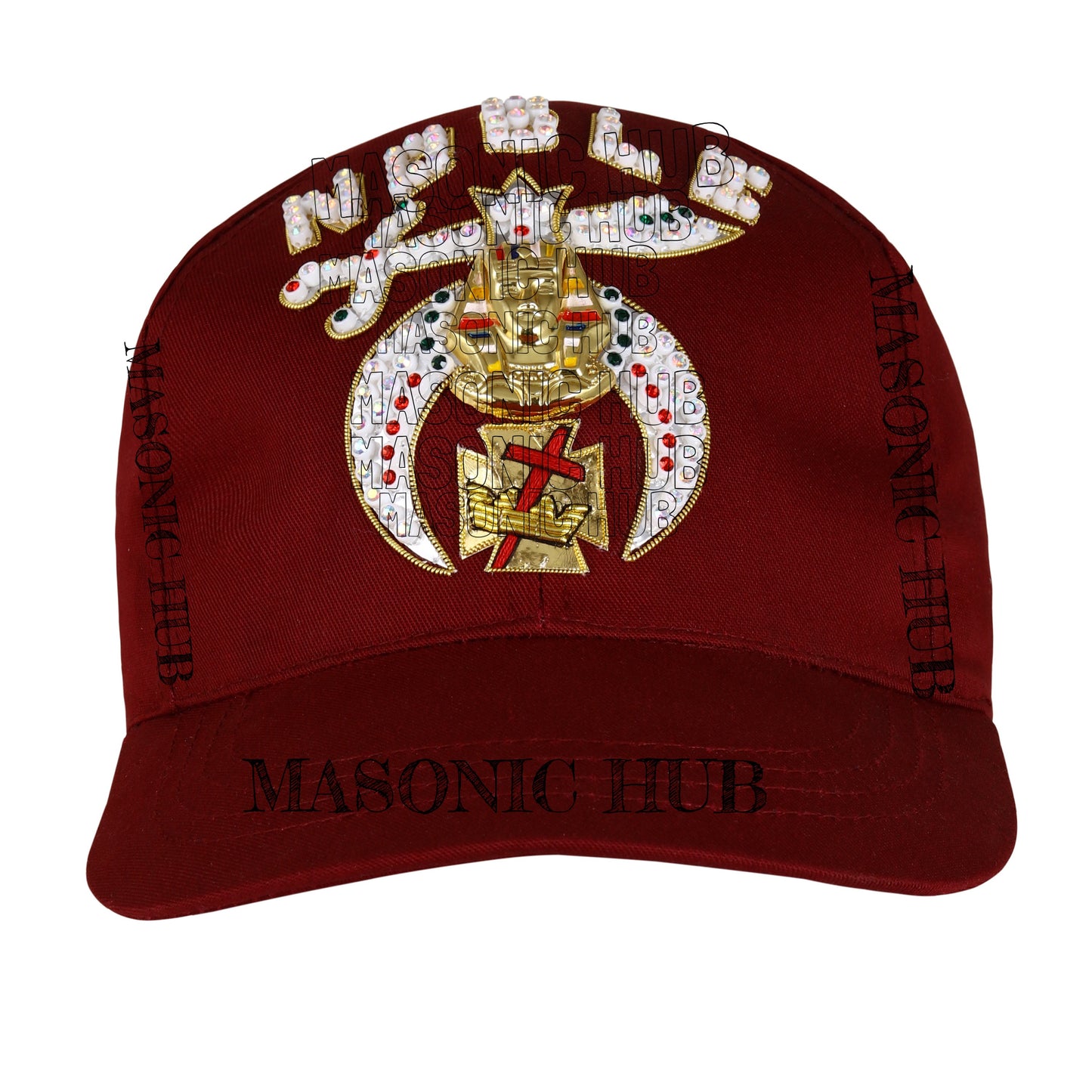 Shriner Noble Maroon Baseball Cap – Gold Tassel &amp; Rhinestone Embellishments