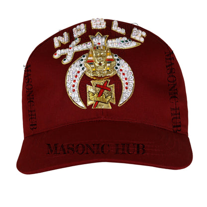 Shriner Noble Maroon Baseball Cap – Gold Tassel &amp; Rhinestone Embellishments