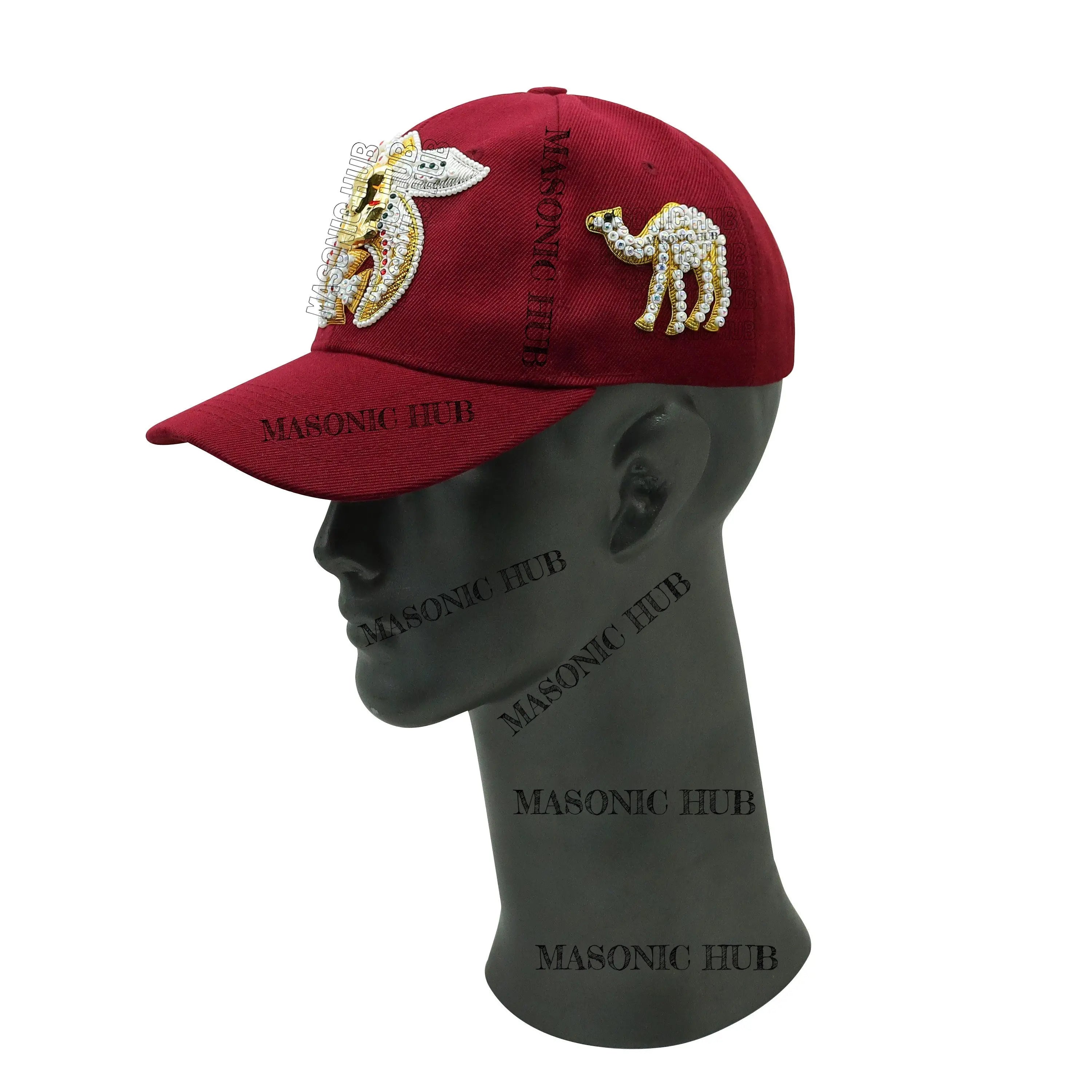 Masonic Shriner Maroon Cap – Handcrafted with Lotus Emblem, Rhinestones & Camel My Store