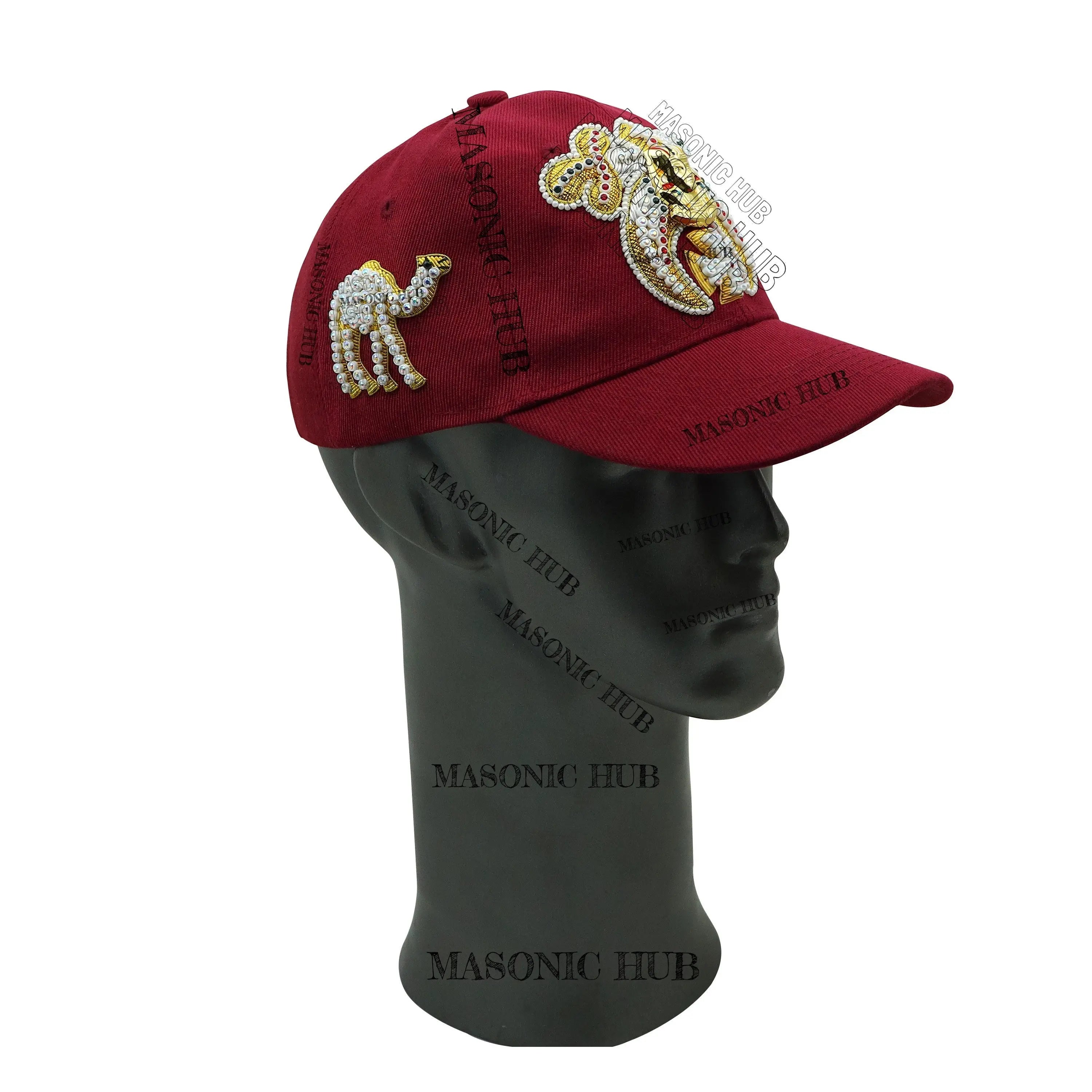 Masonic Shriner Maroon Cap – Handcrafted with Lotus Emblem, Rhinestones & Camel My Store